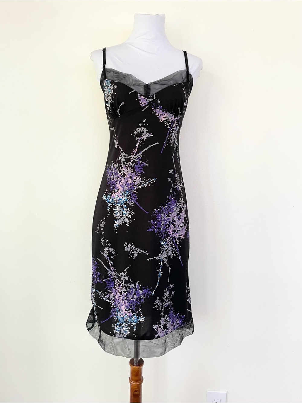 Vintage 90s Y2K Mesh Sweetheart Neckline Midi Dress S Small Whimsigoth Fairy